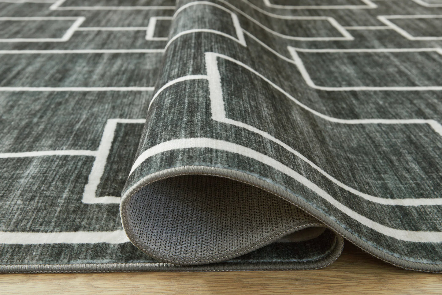 Elderland - Black / Gray - Washable Large Rug - 8' x 10'