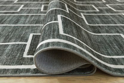 Elderland - Black / Gray - Washable Large Rug - 8' x 10'
