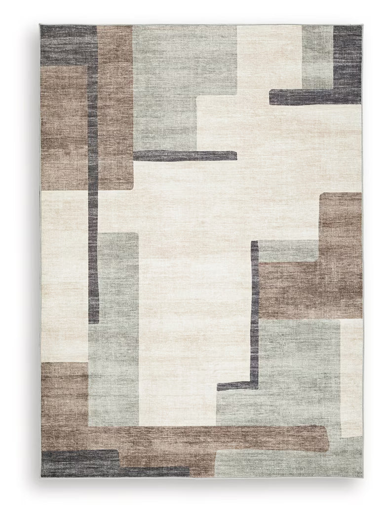 Larkport - Cream / Brown / Gray - Washable Medium Rug - 5' x 7'