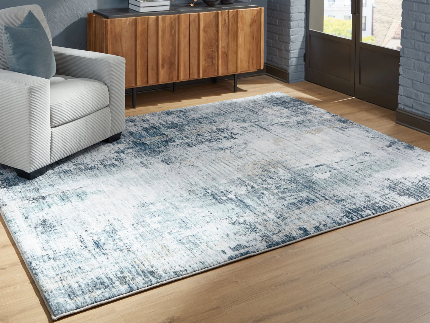 Arlenmont - Blue / White / Brown - Large Rug - 8' x 10'