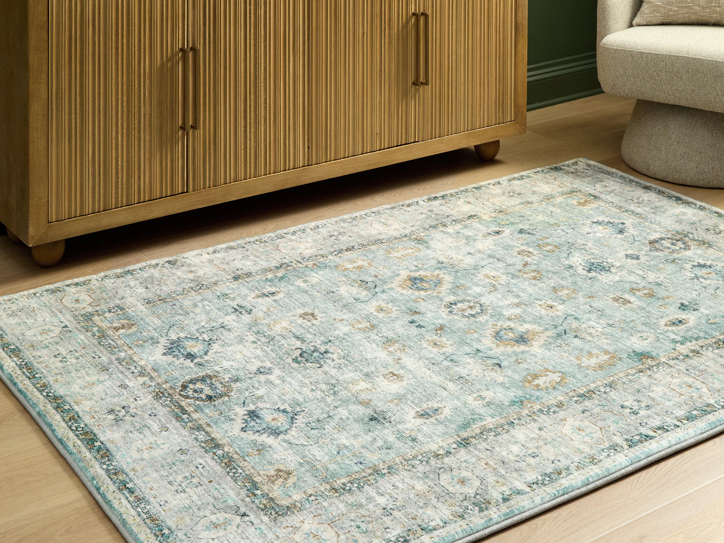 Ladstoney - Teal / Beige / Ochre - Medium Rug - 5' x 7'