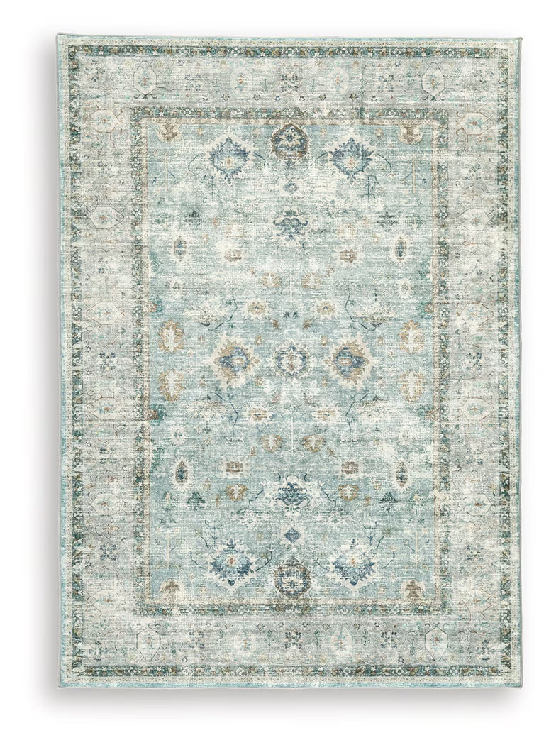 Ladstoney - Teal / Beige / Ochre - Medium Rug - 5' x 7'