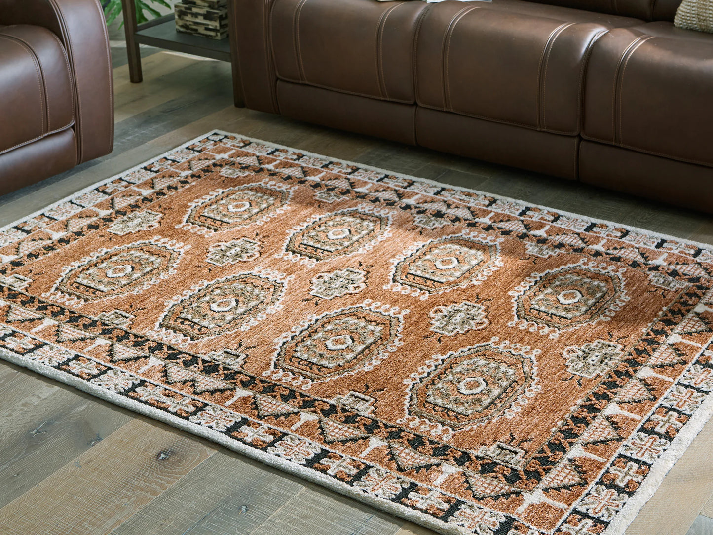 Qaabiz - Sienna / Ivory / Black - Medium Rug - 5' x 7'