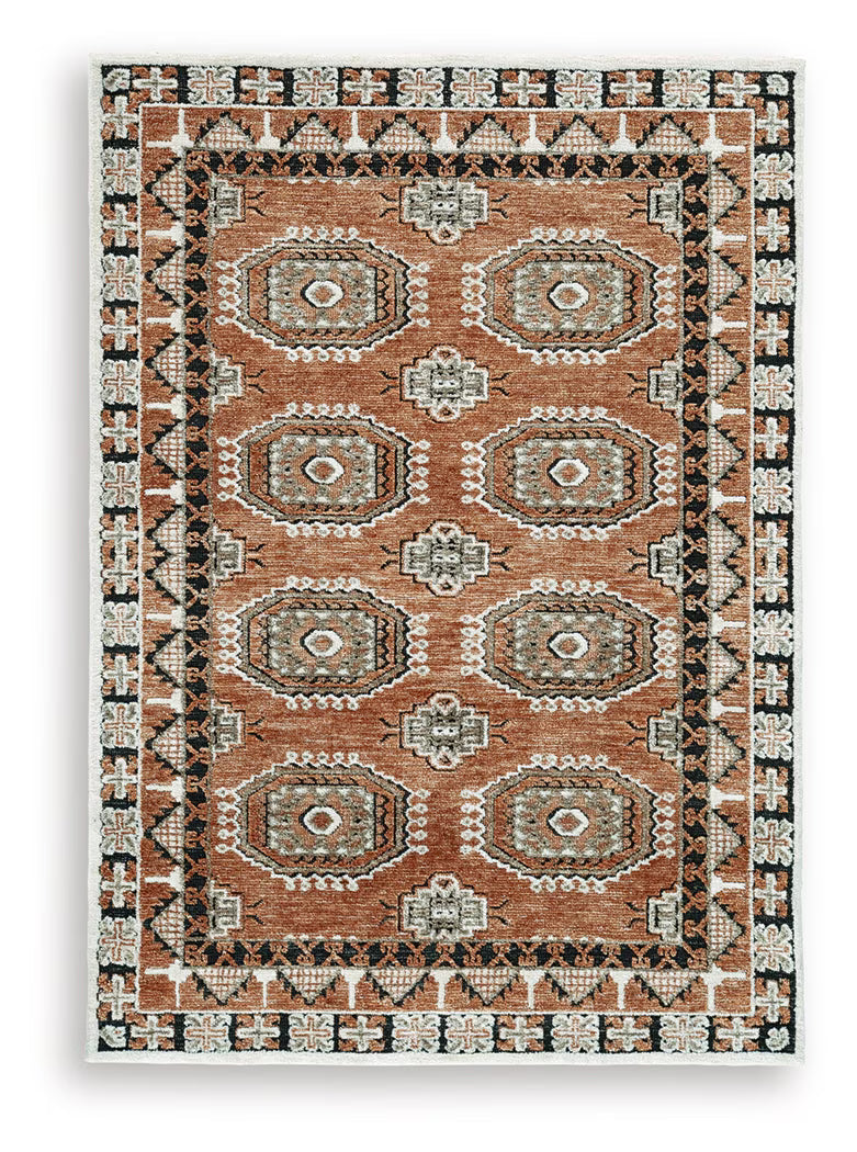 Qaabiz - Sienna / Ivory / Black - Medium Rug - 5' x 7'
