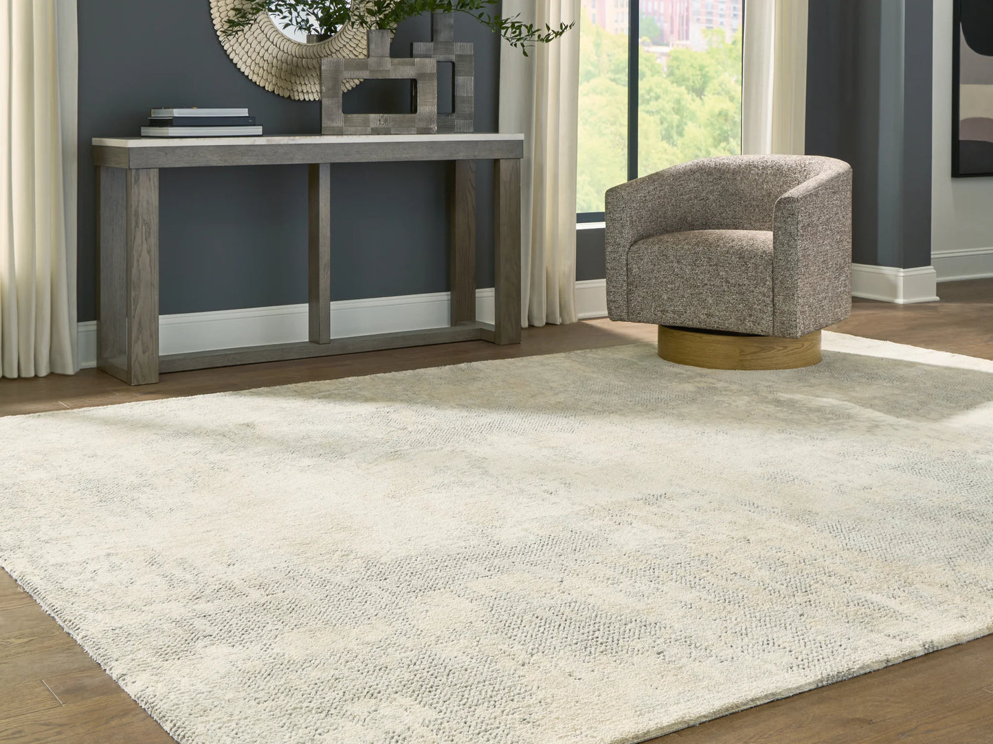 Raif - 9' x 12' Rug - Gray / White / Cream