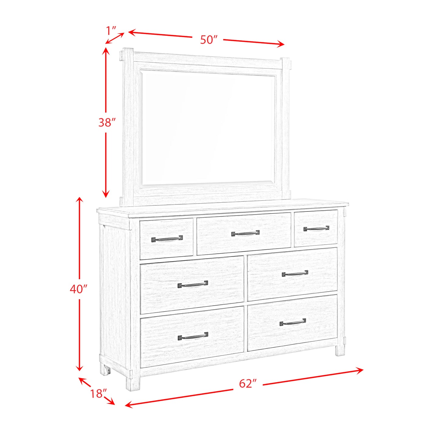 Scott - 7-Drawer Dresser With Mirror Set - White