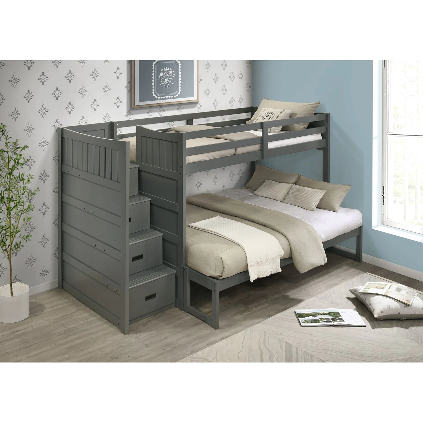 Sami - Twin Over Full Step Bunk With Left Headboard - Gray