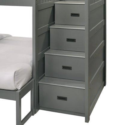Sami - Twin Over Full Step Bunk With Right Headboard - Gray