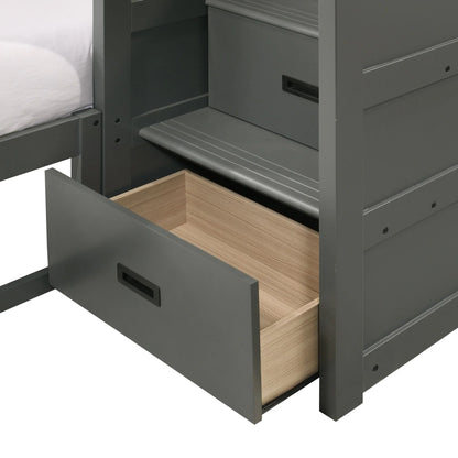 Sami - Twin Over Full Step Bunk With Right Headboard - Gray