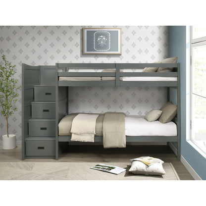 Sami - Twin Over Twin Step Bunk With Left Headboard - Gray