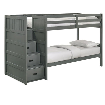 Sami - Twin Over Twin Step Bunk With Left Headboard - Gray