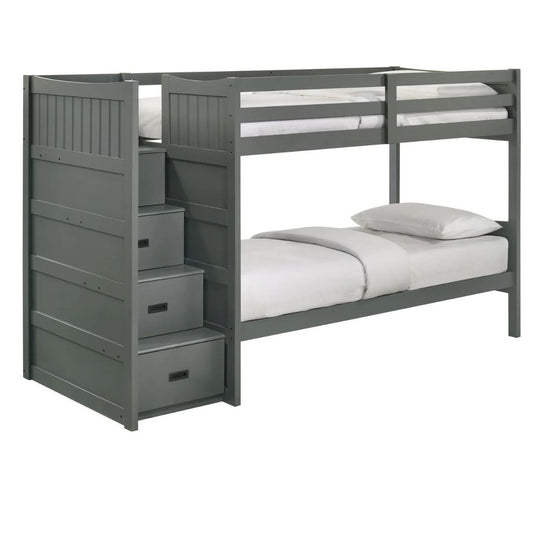 Sami - Twin Over Twin Step Bunk With Left Headboard - Gray