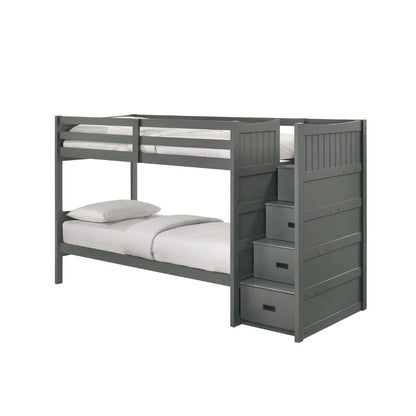 Sami - Twin Over Twin Step Bunk With Right Headboard - Gray