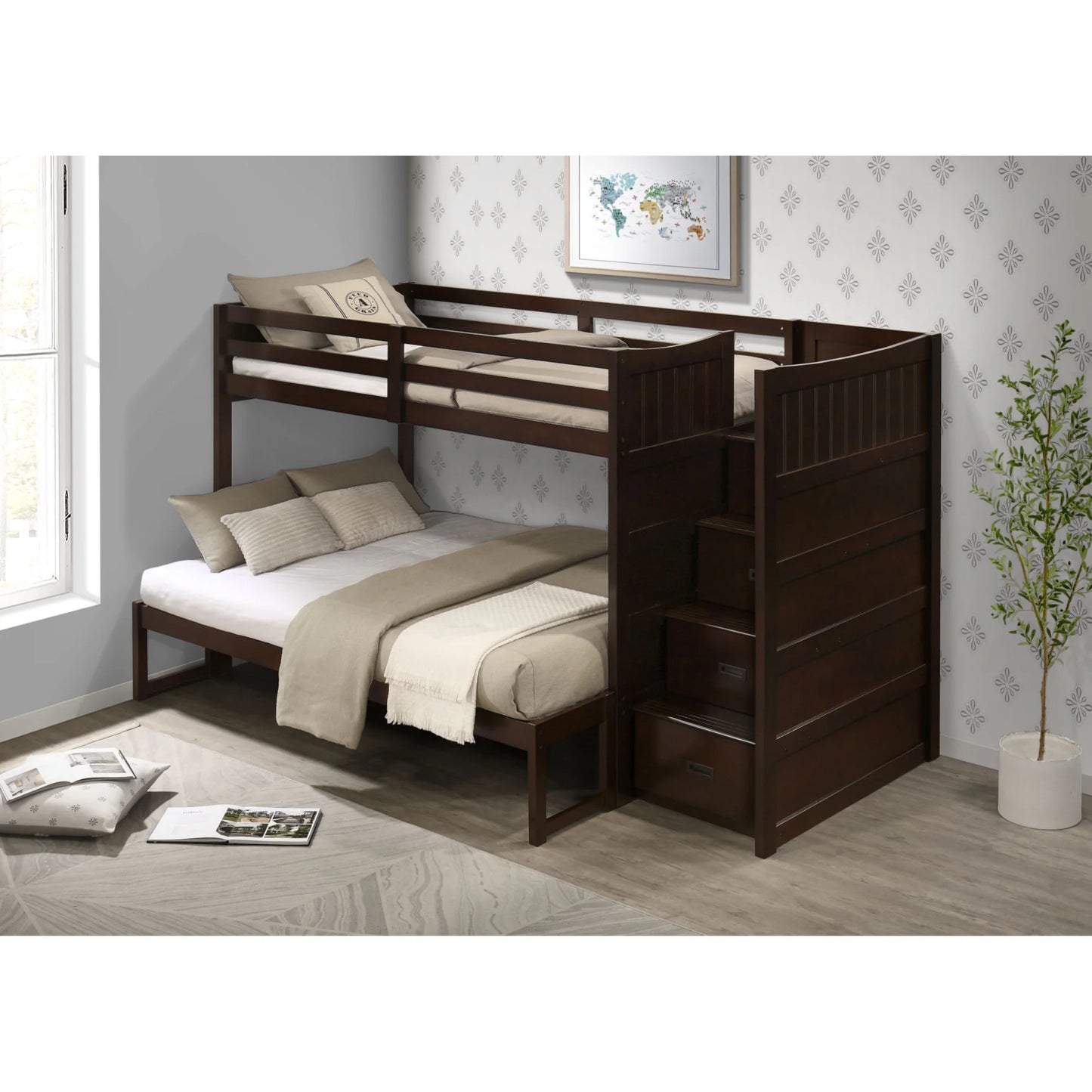 Sami - Twin Over Full Step Bunk With Right Headboard - Espresso