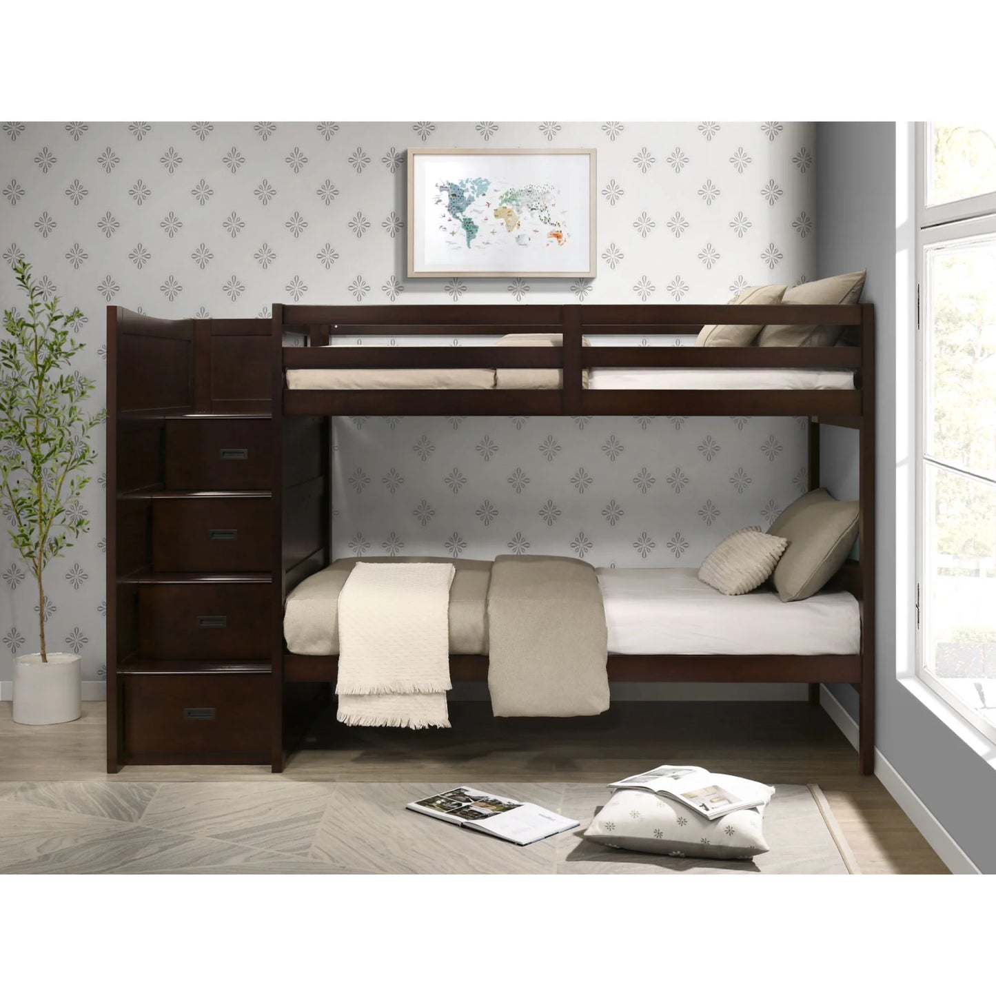 Sami - Twin Over Twin Step Bunk With Left Headboard - Espresso