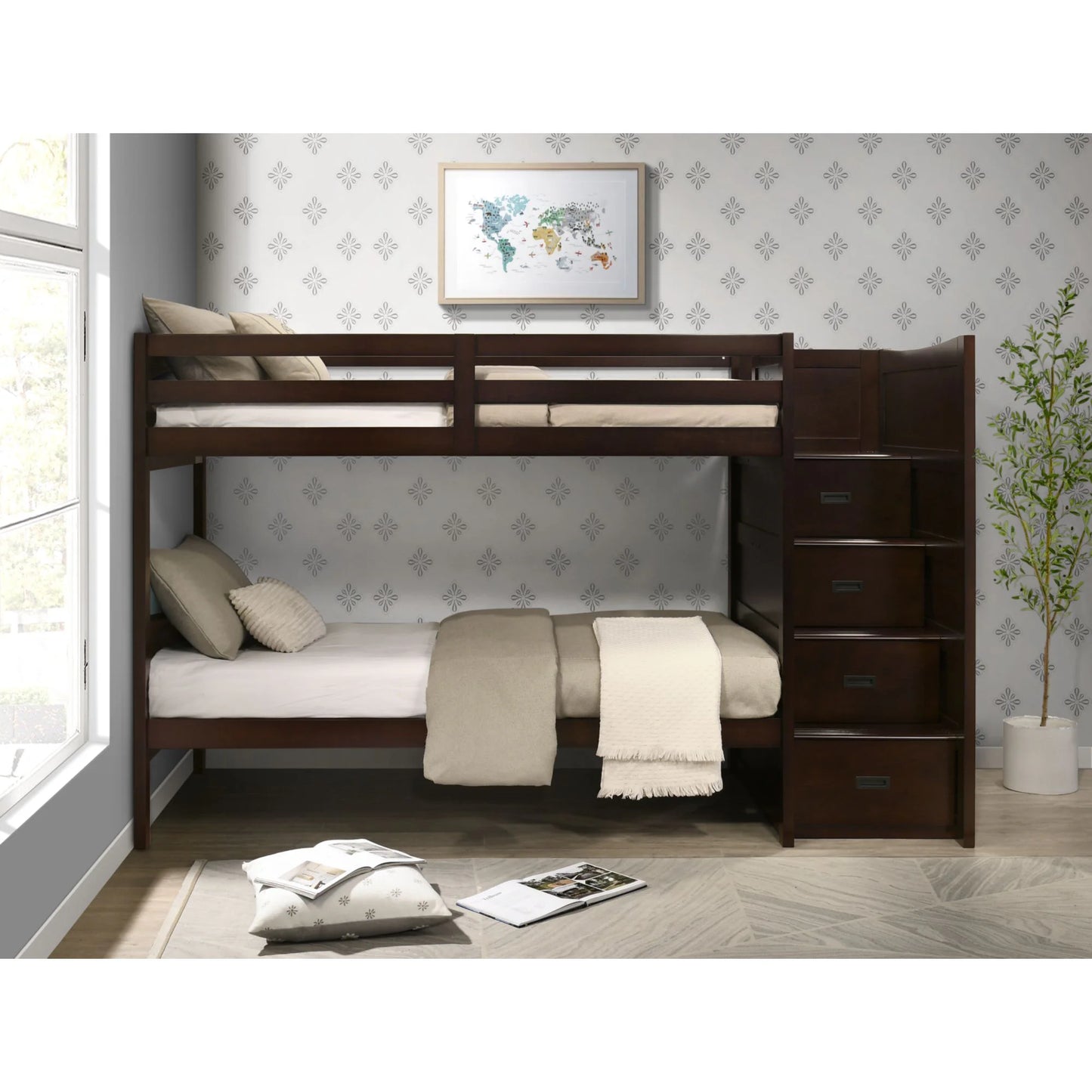 Sami - Twin Over Twin Step Bunk With Right Headboard - Espresso