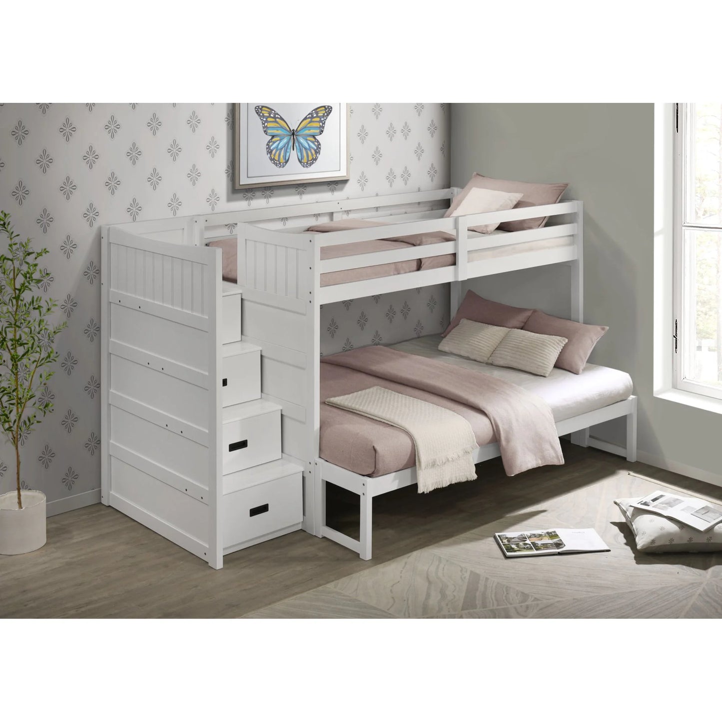 Sami - Twin Over Full Step Bunk With Left Headboard - White