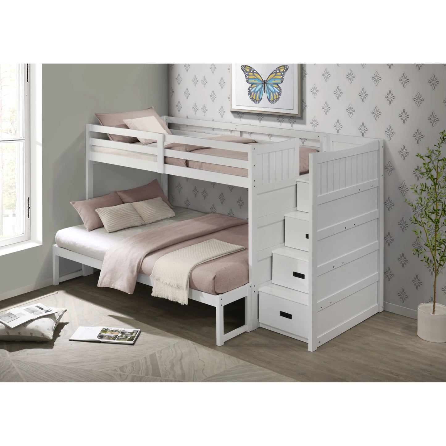 Sami - Twin Over Full Step Bunk With Right Headboard - White