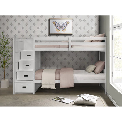 Sami - Twin Over Twin Step Bunk With Left Headboard - White