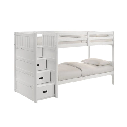 Sami - Twin Over Twin Step Bunk With Left Headboard - White