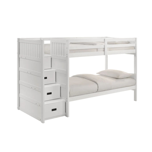Sami - Twin Over Twin Step Bunk With Left Headboard - White