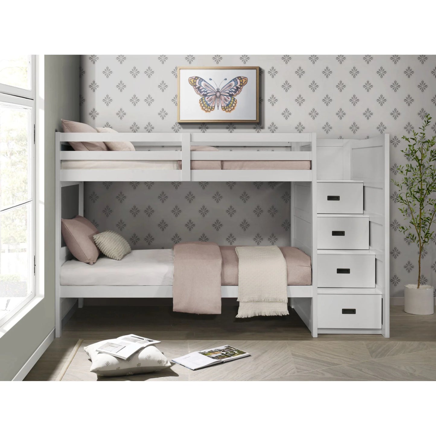 Sami - Twin Over Twin Step Bunk With Right Headboard - White
