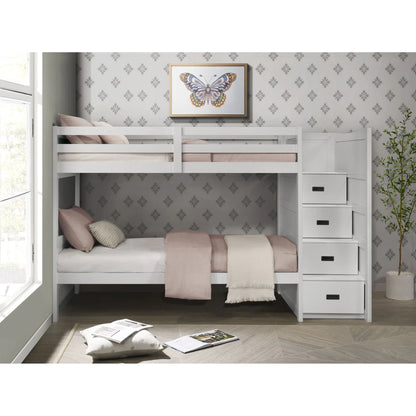Sami - Twin Over Twin Step Bunk With Right Headboard - White
