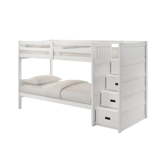Sami - Twin Over Twin Step Bunk With Right Headboard - White