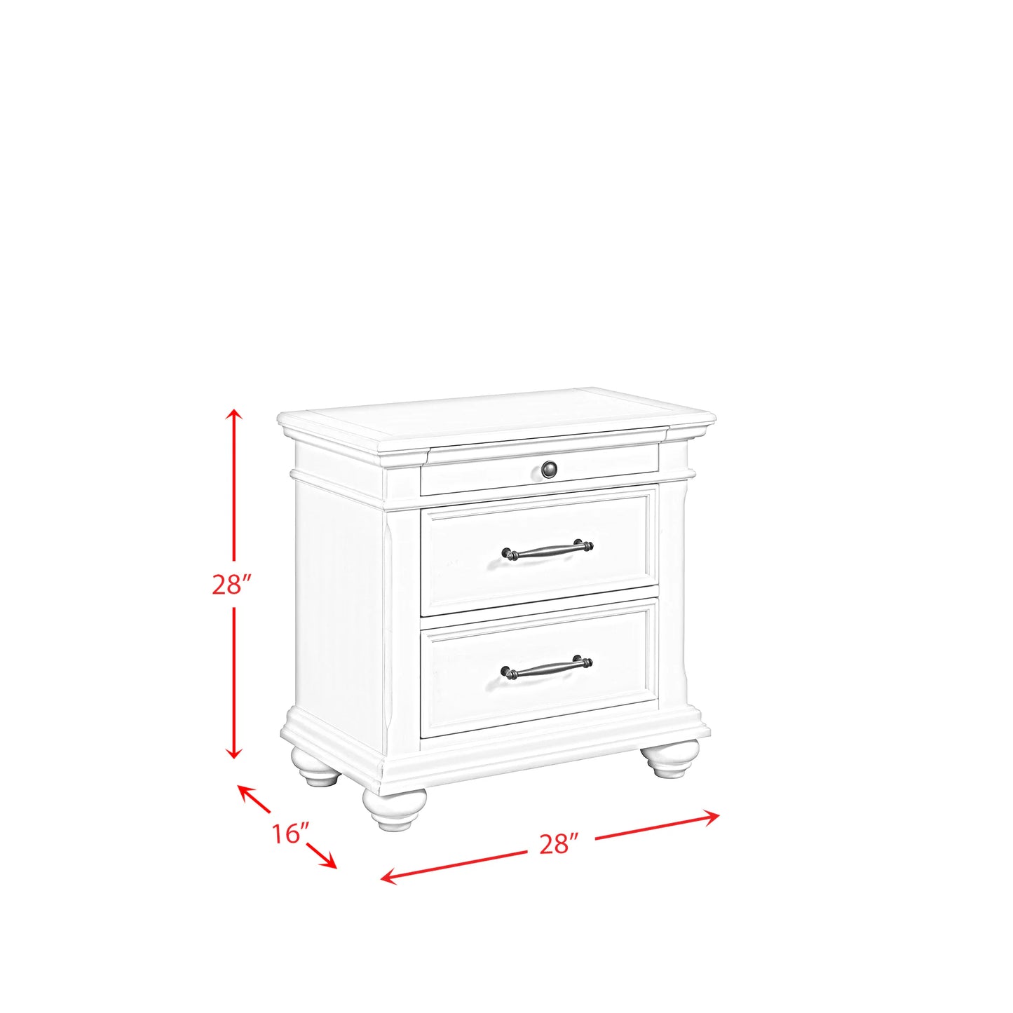 Slater - 3-Drawer Nightstand With USB Ports - White