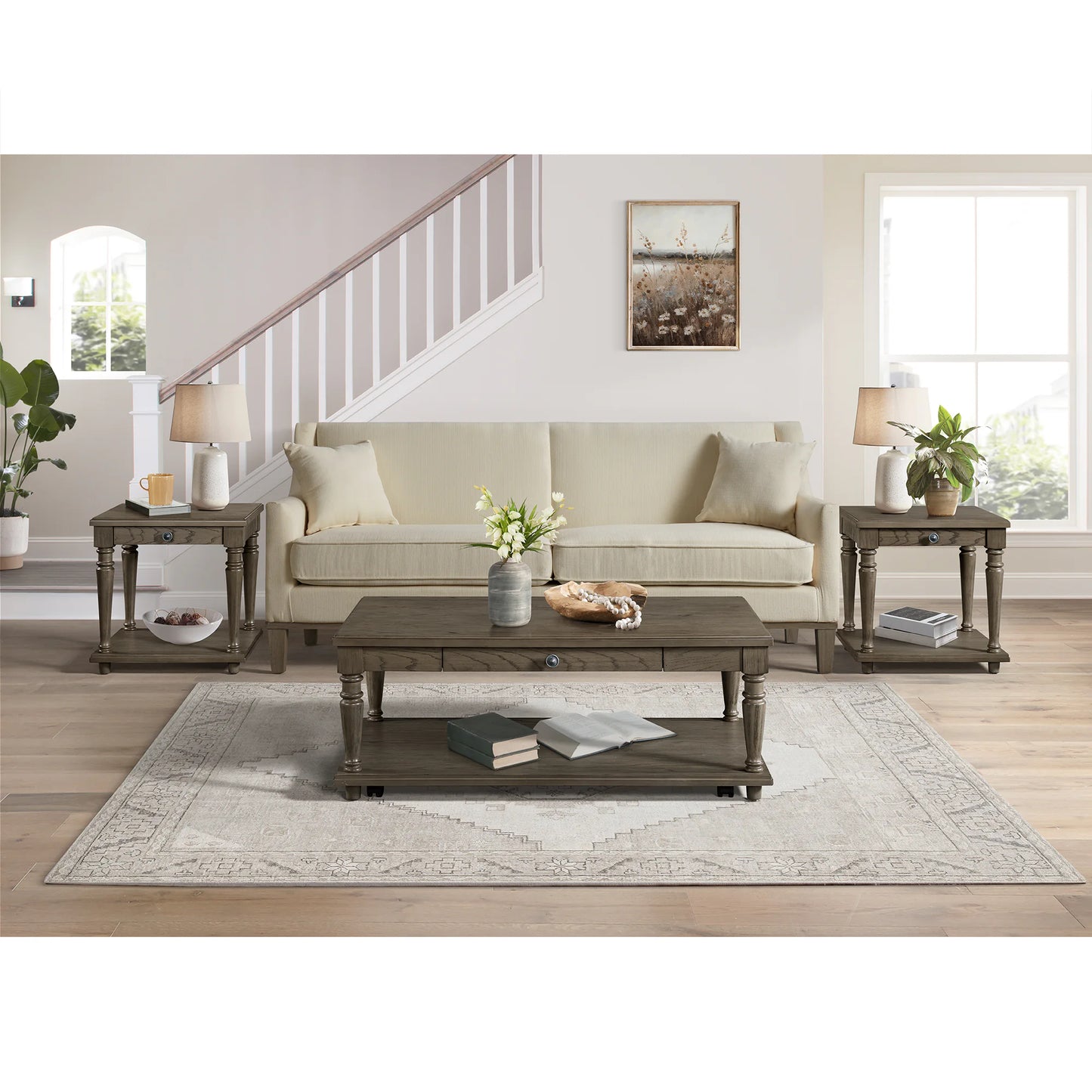 Kings Court - End Table With USB - Gray