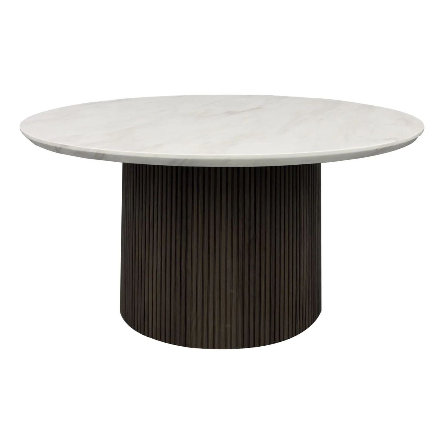 Sylvie - Round Coffee Table With White Faux Marble Top And Base - White / Dark Brown
