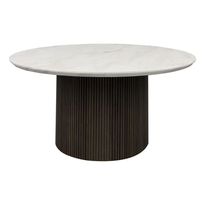 Sylvie - Round Coffee Table With White Faux Marble Top And Base - White / Dark Brown