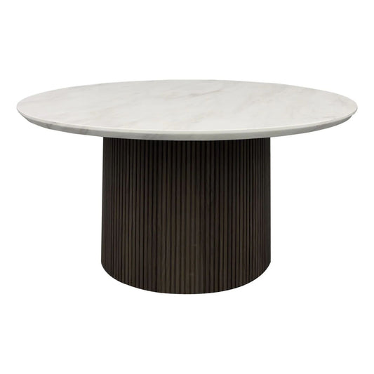 Sylvie - Round Coffee Table With White Faux Marble Top And Base - White / Dark Brown
