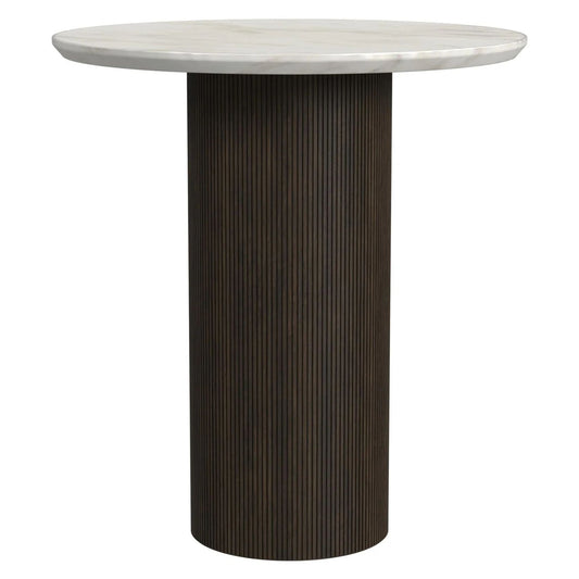 Sylvie - Round End Table With White Faux Marble Top And Base - White / Dark Brown