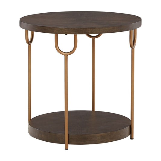 Brazburn - Dark Brown / Gold Finish - Round End Table