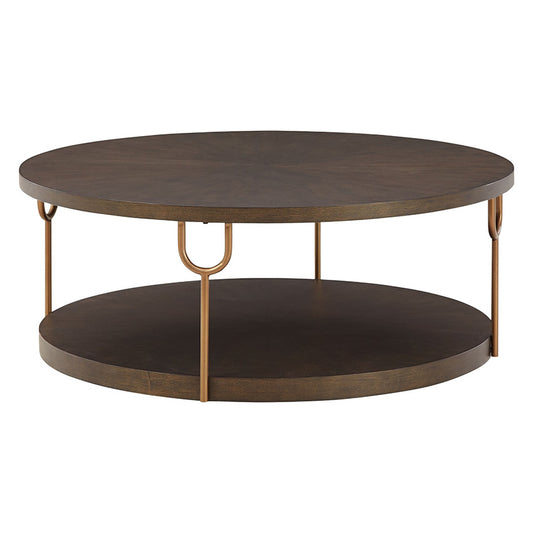 Brazburn - Dark Brown / Gold Finish - Round Cocktail Table