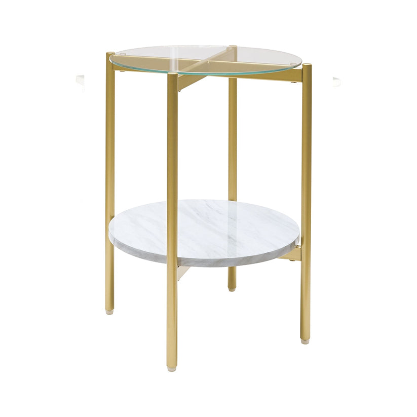 Wynora - White / Gold - Round End Table