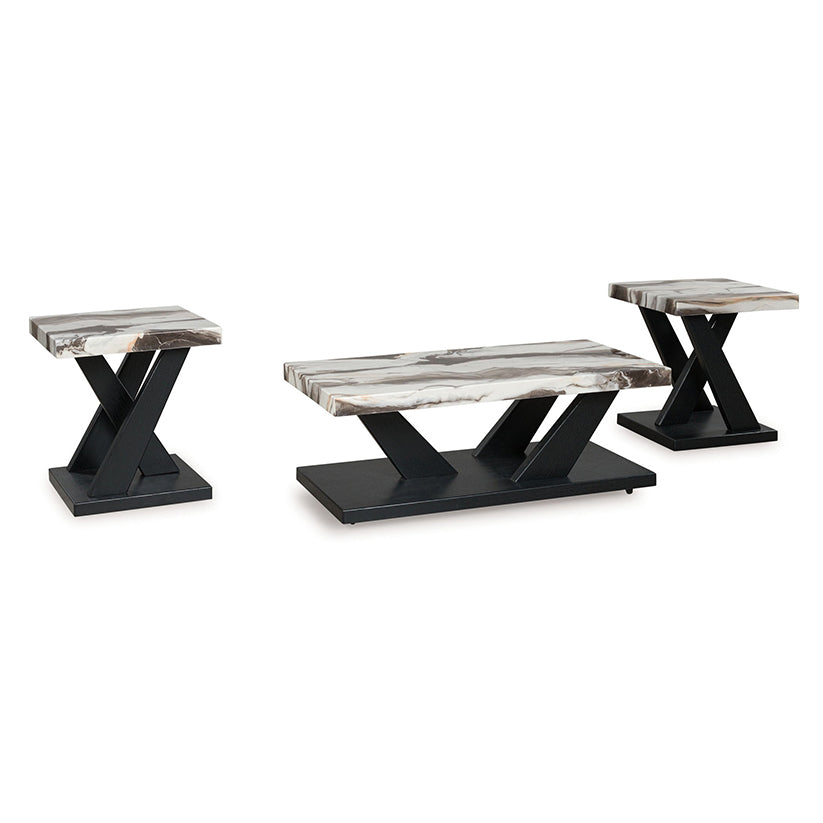 Cendill - Dark Brown / White / Black - Occasional Table Set (Set of 3)