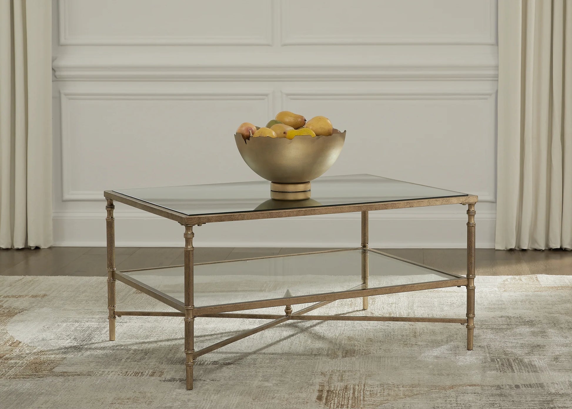 Cloverty - Aged Gold Finish - Rectangular Cocktail Table 1