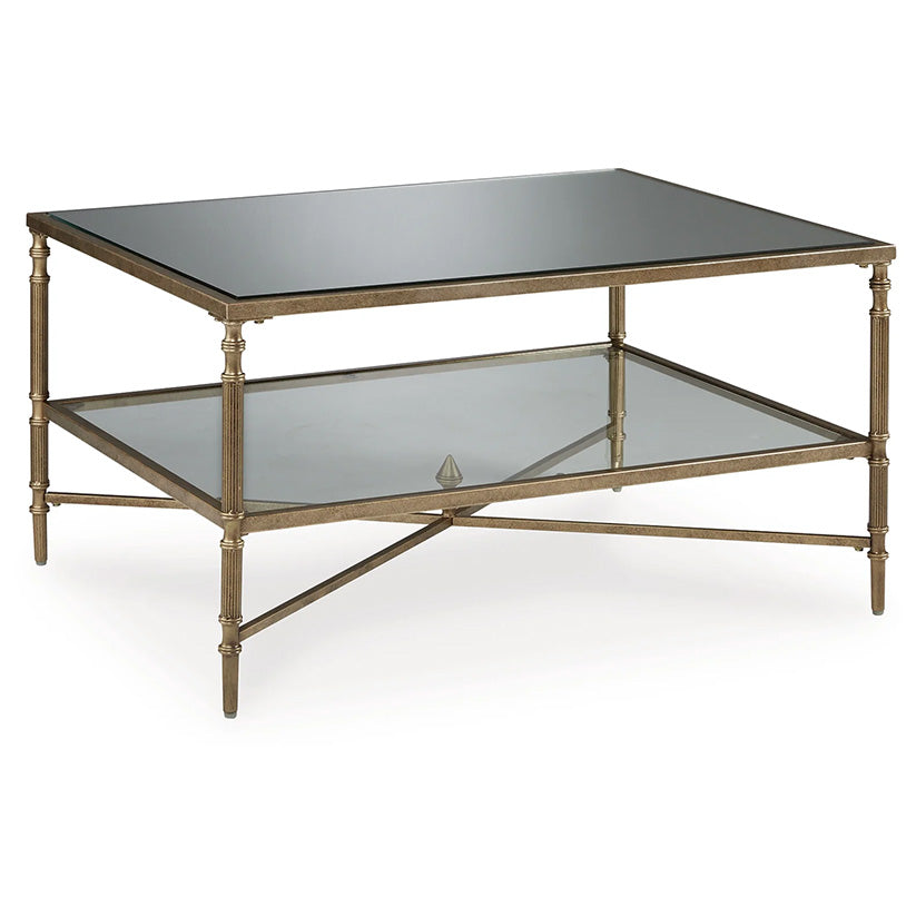 Cloverty - Aged Gold Finish - Rectangular Cocktail Table