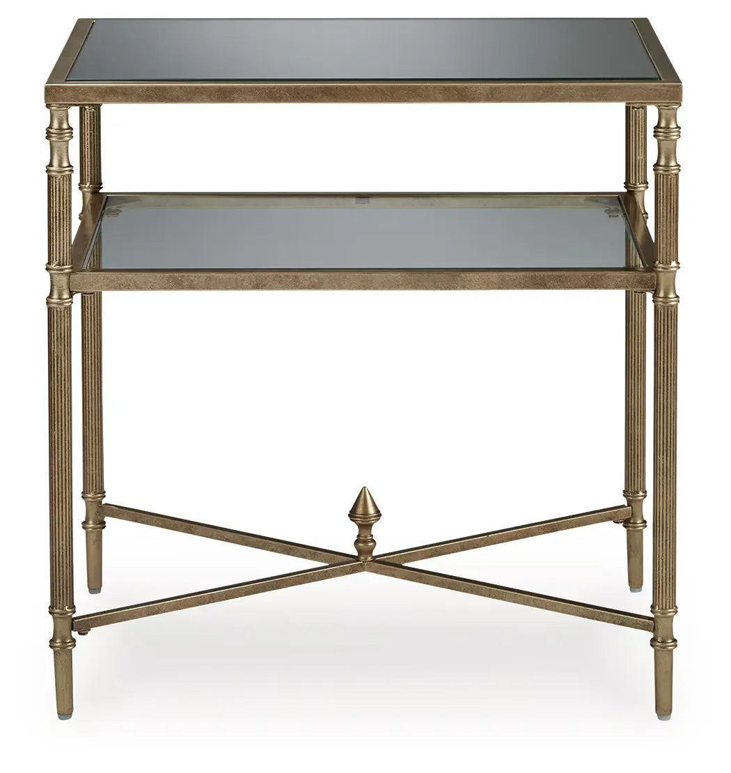 Cloverty - Aged Gold Finish - Rectangular End Table-3