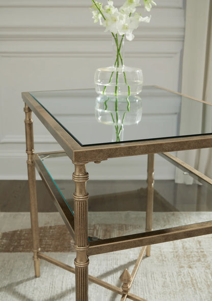 Cloverty - Aged Gold Finish - Rectangular End Table-4