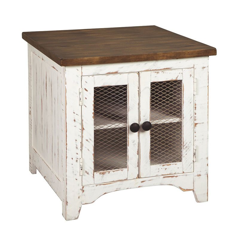 Wystfield - White / Brown - Rectangular End Table - 2 Doors