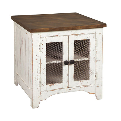 Wystfield - White / Brown - Rectangular End Table - 2 Doors