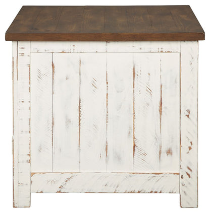 Wystfield - White / Brown - Rectangular End Table - 2 Doors