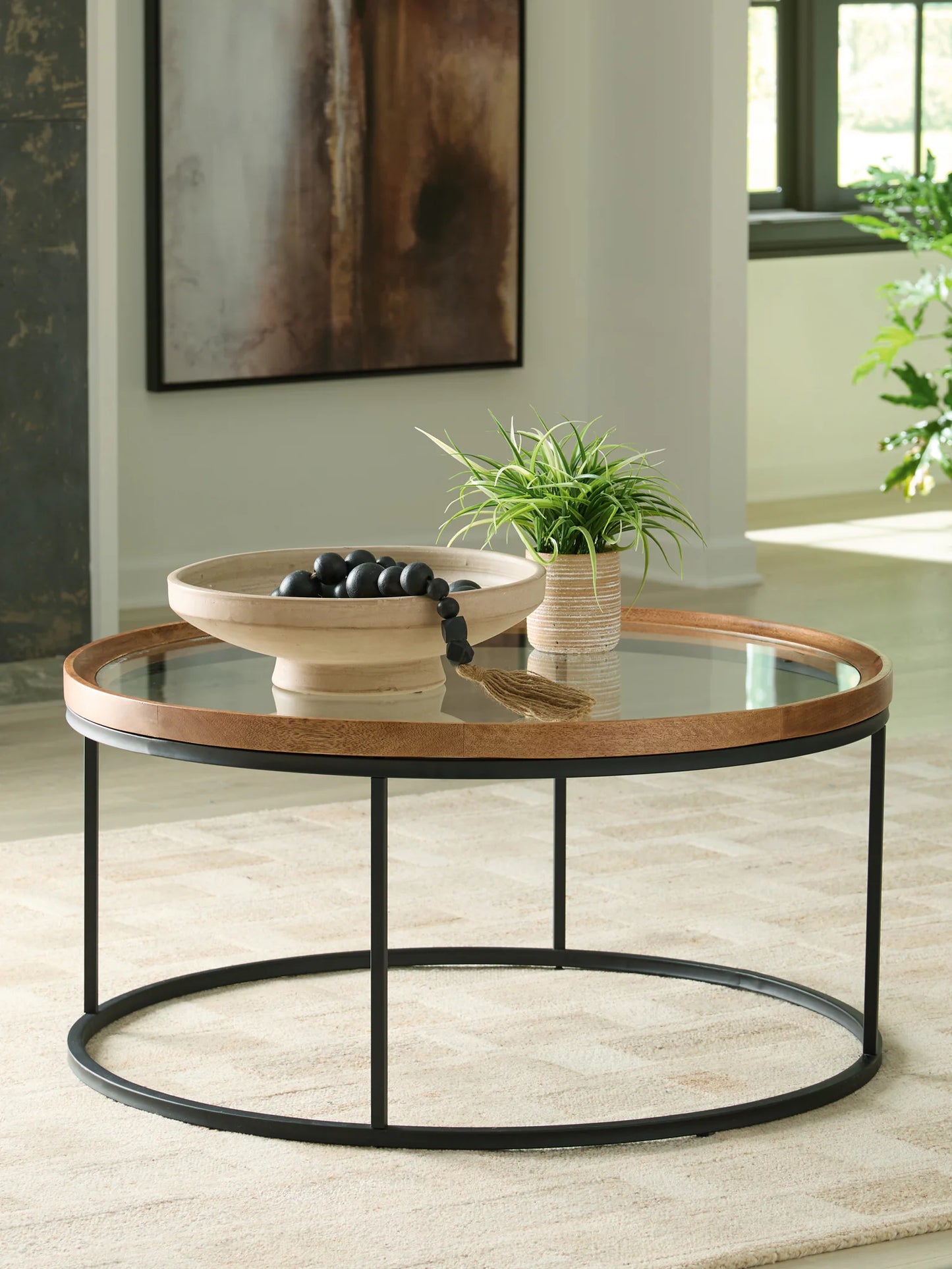Noraluna - Round Cocktail Table - Medium Brown