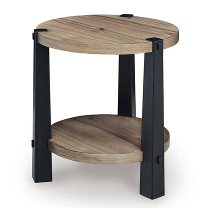 Ridgester - Round End Table - Light Brown / Black