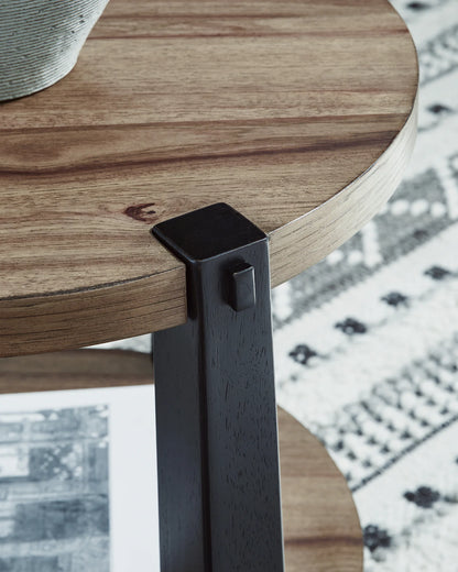 Ridgester - Round End Table - Light Brown / Black