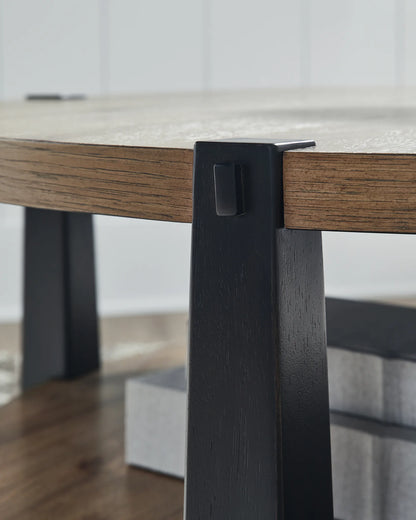 Ridgester - Round Cocktail Table - Light Brown / Black