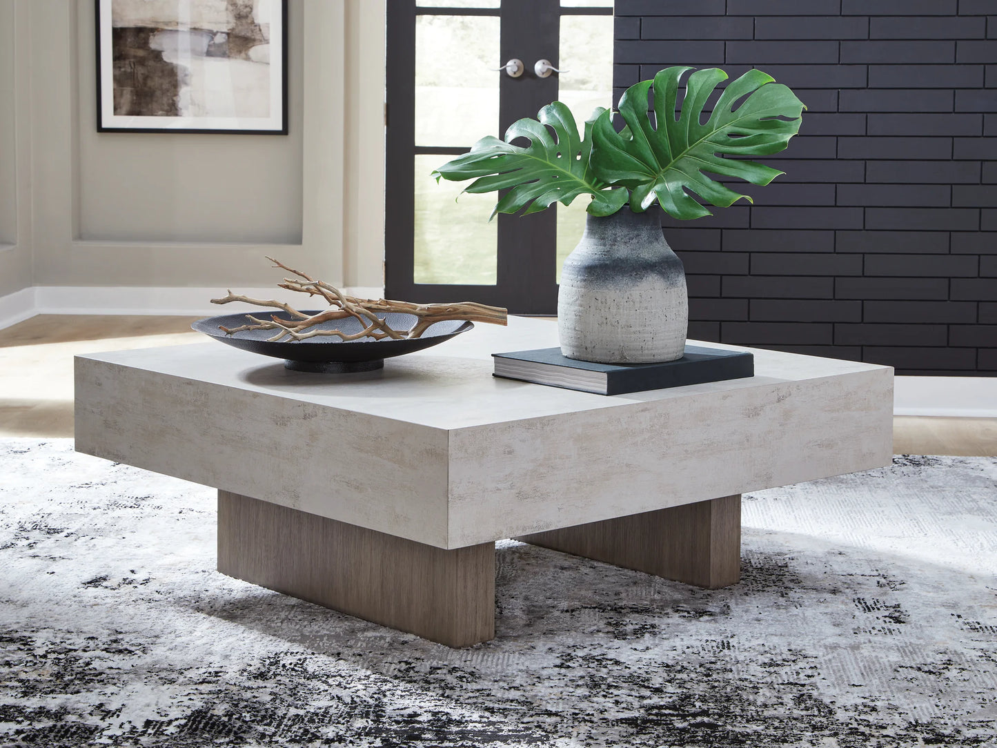 Jorlaina - Light Grayish Brown - Square Cocktail Table With Faux Cement Top